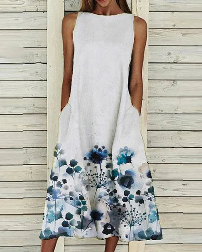 Eurydamiae - Ladies summer midi dress with floral pattern