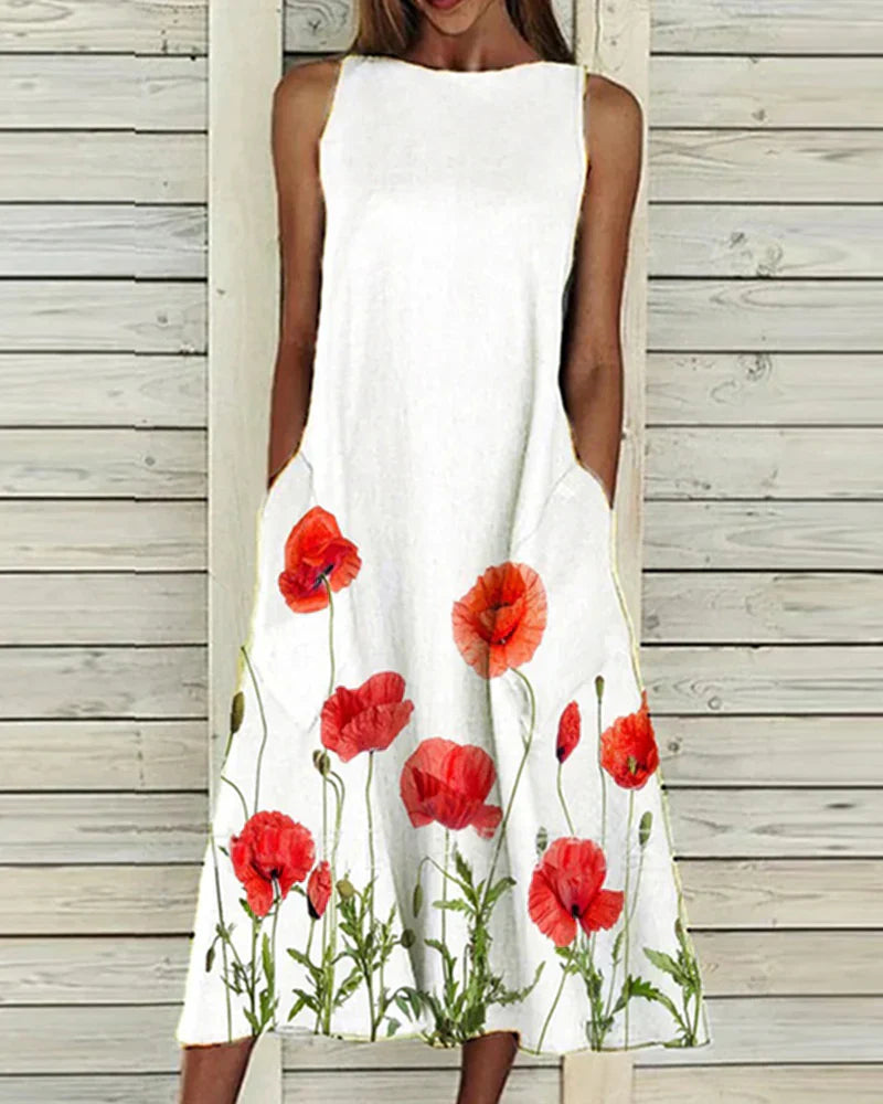 Eurydamiae - Ladies summer midi dress with floral pattern