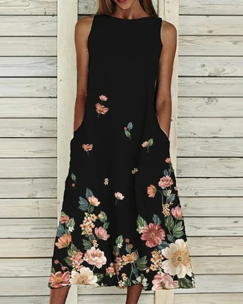 Eurydamiae - Ladies summer midi dress with floral pattern