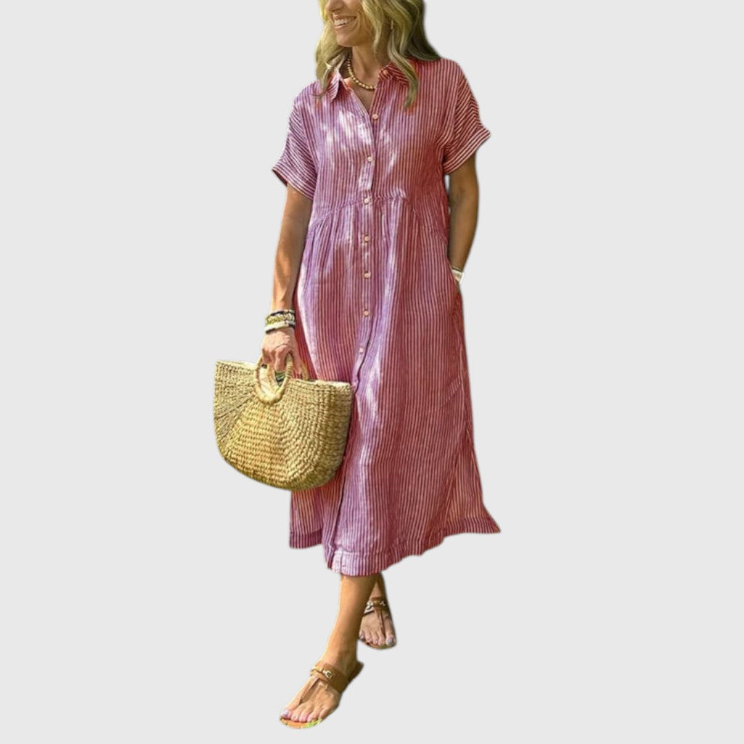 Hecate - Striped maxi dress with lapels and buttons