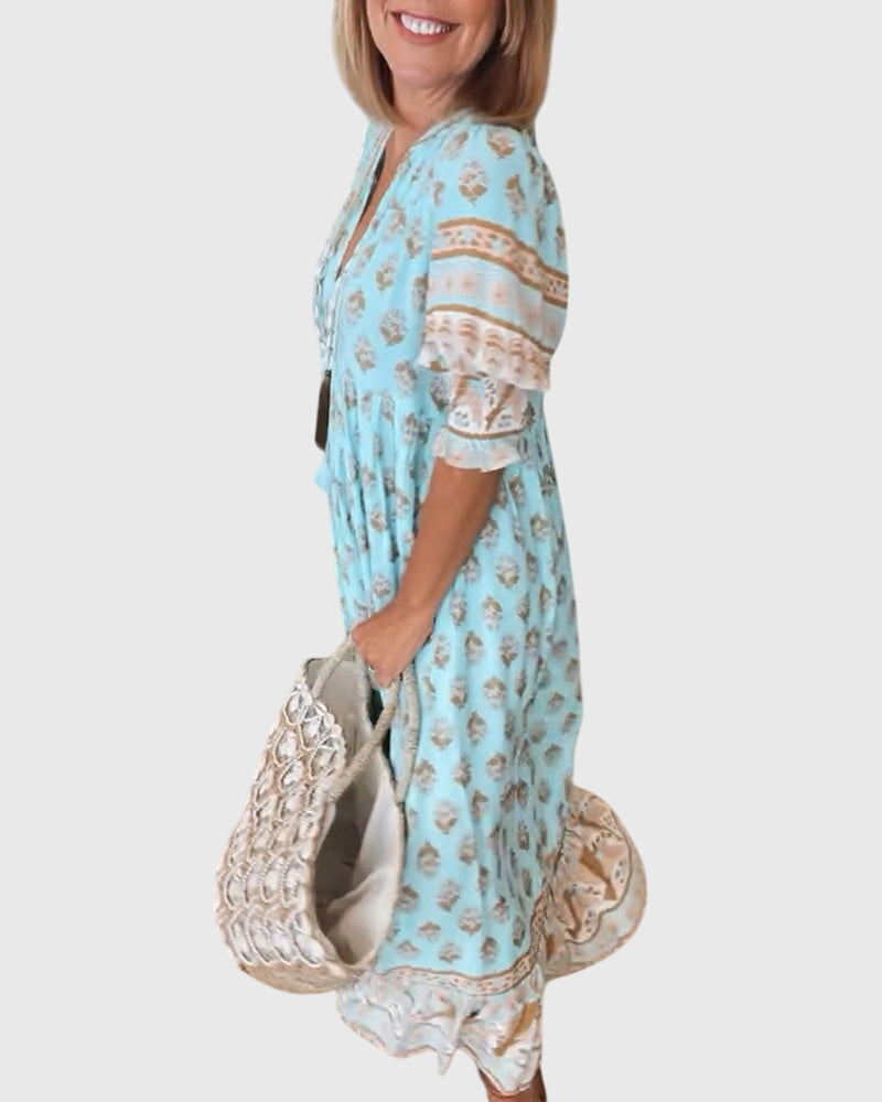 Eileithyiaara - Printed V-Neck Dress
