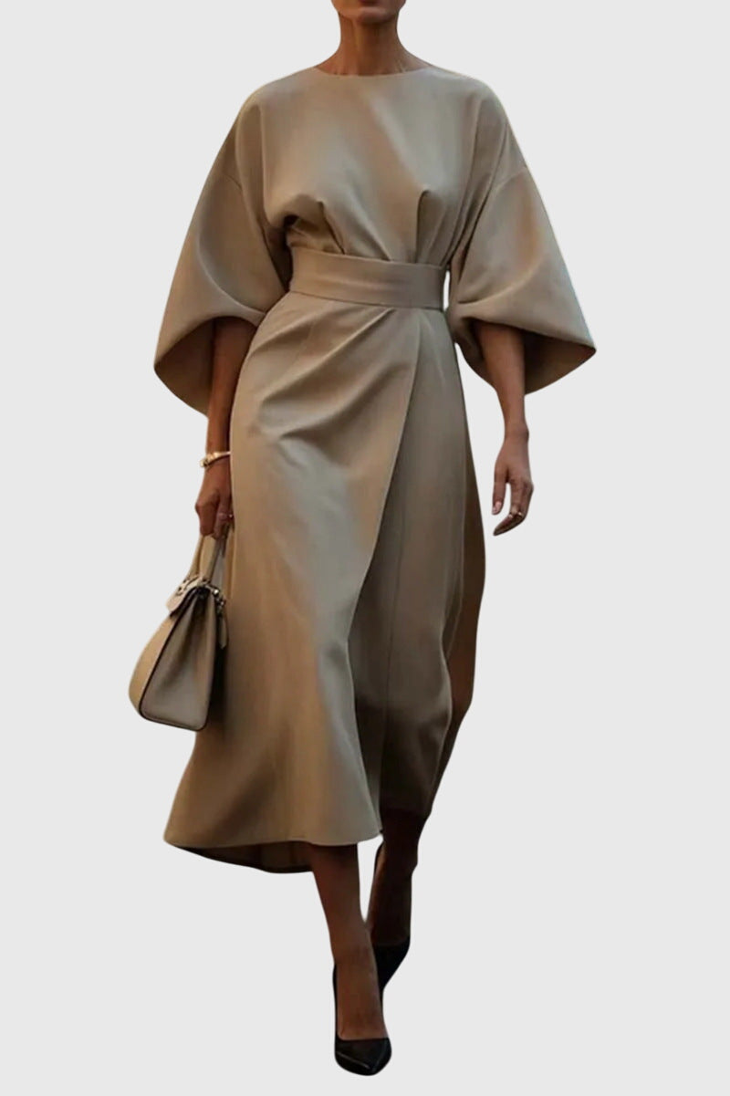 Plouto - Elegant Wide-Sleeve Midi Dress