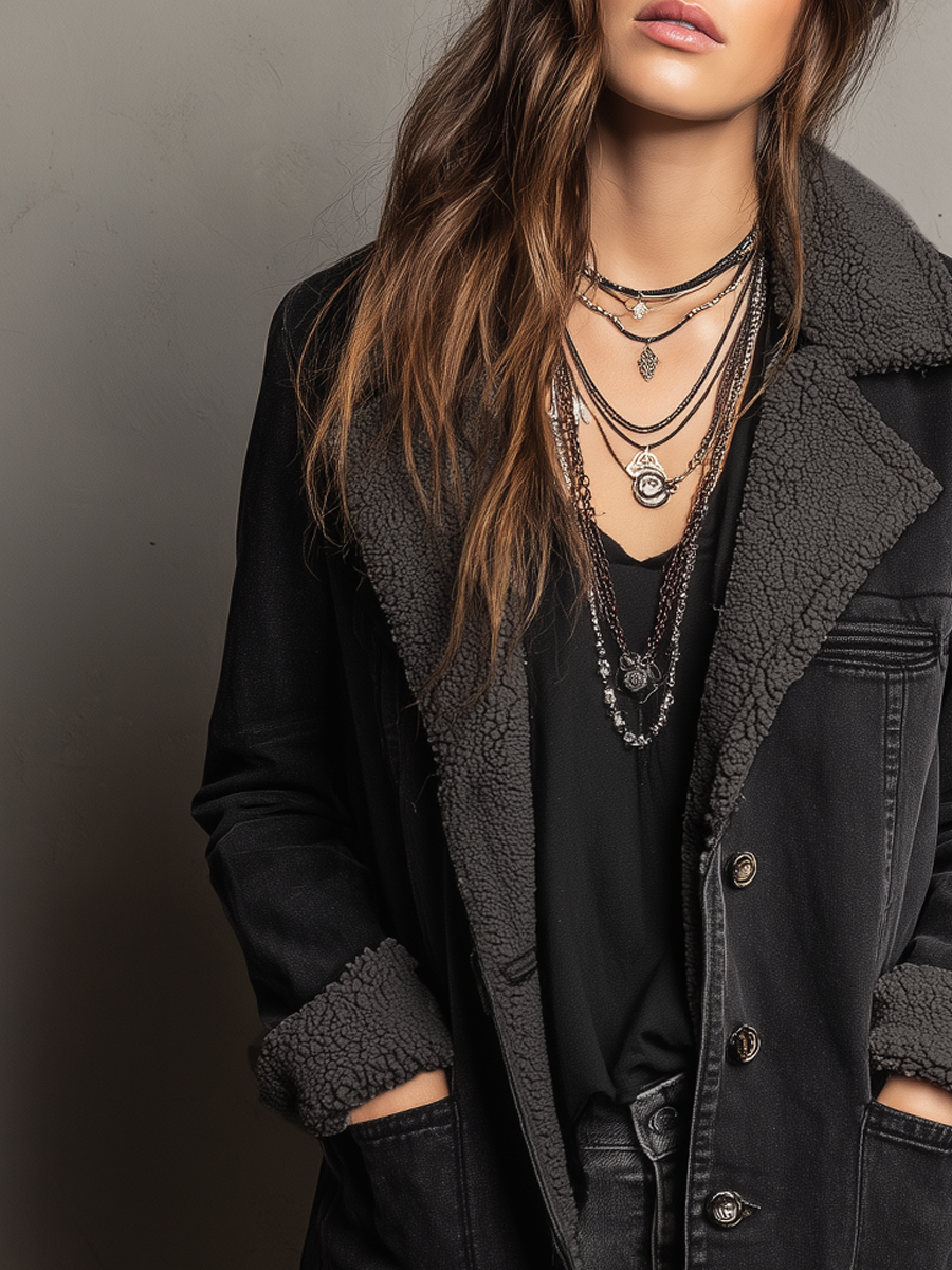 Retro Pocket Faux Sherpa Lined Denim Coat