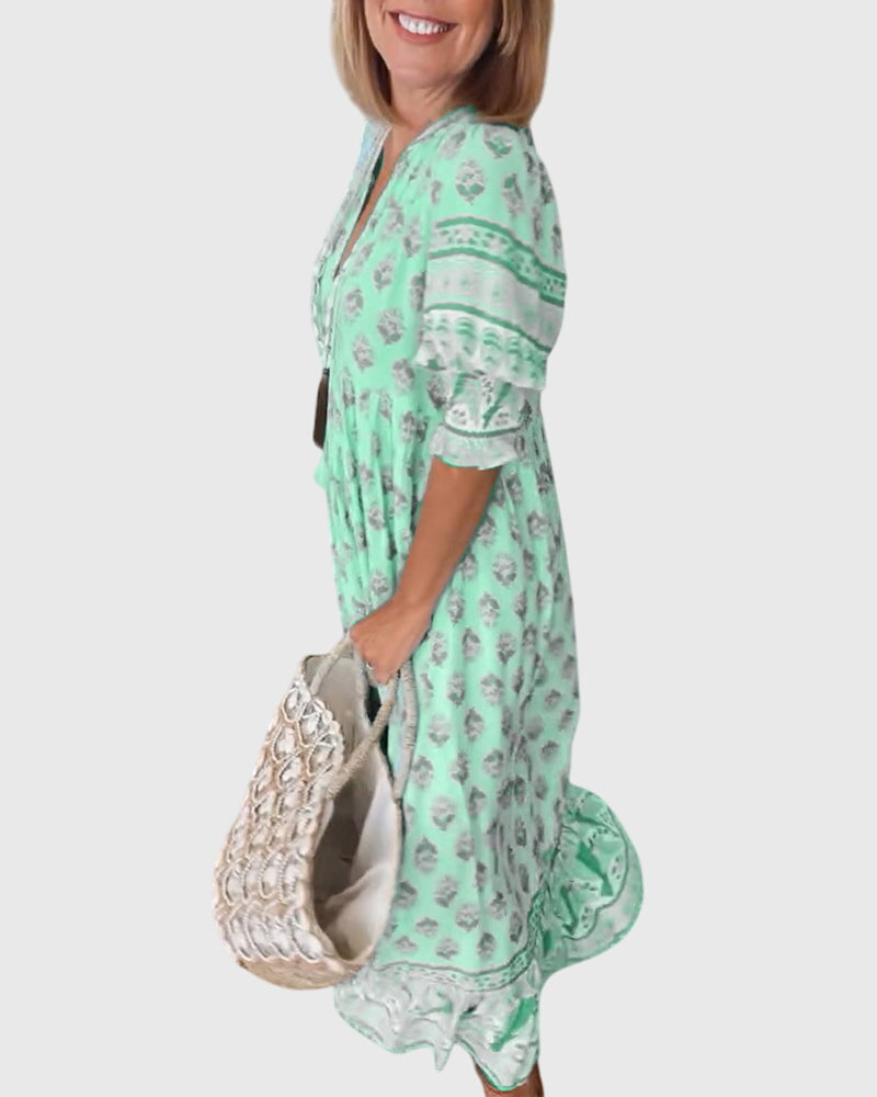 Eileithyiaara - Printed V-Neck Dress