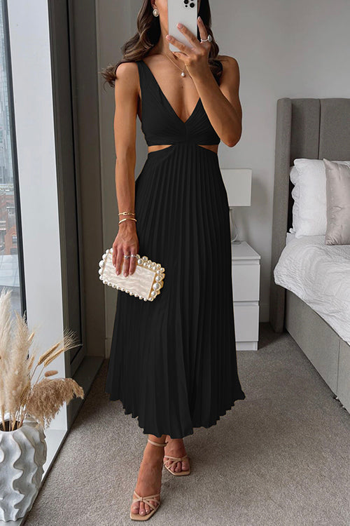 Helle - Elegant pleated evening midi dress for women