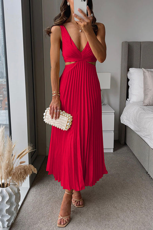 Helle - Elegant pleated evening midi dress for women