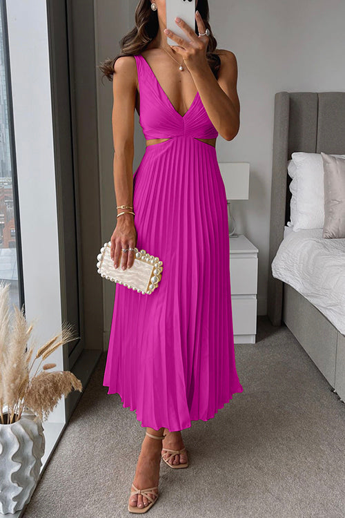 Helle - Elegant pleated evening midi dress for women