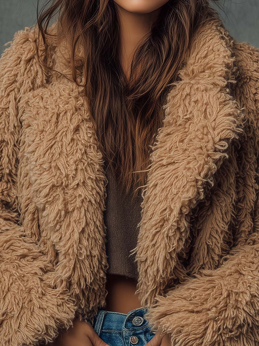 Vintage Camel Shaggy Faux Fur Jacket