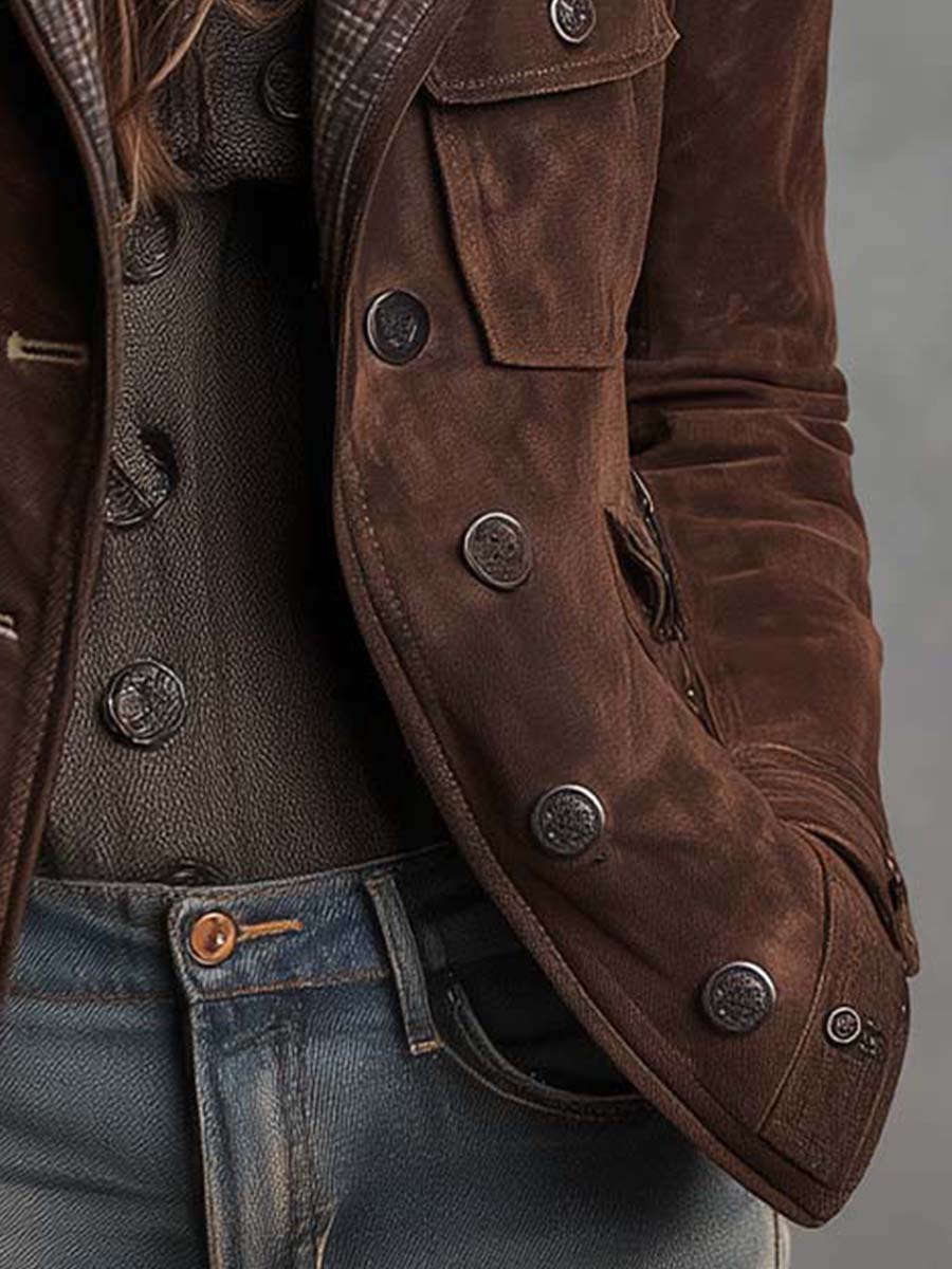 Vintage Brown Suede Military Jacket