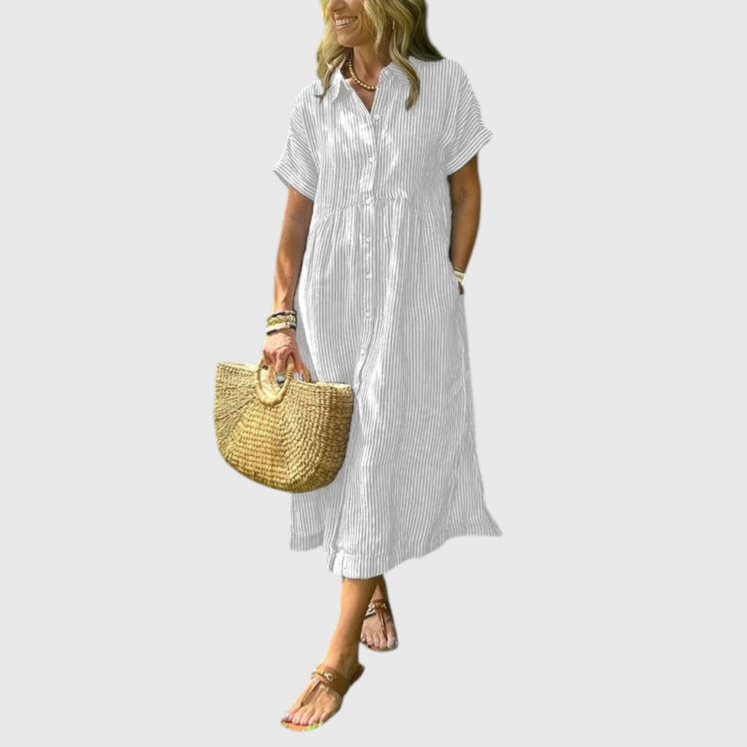 Hecate - Striped maxi dress with lapels and buttons
