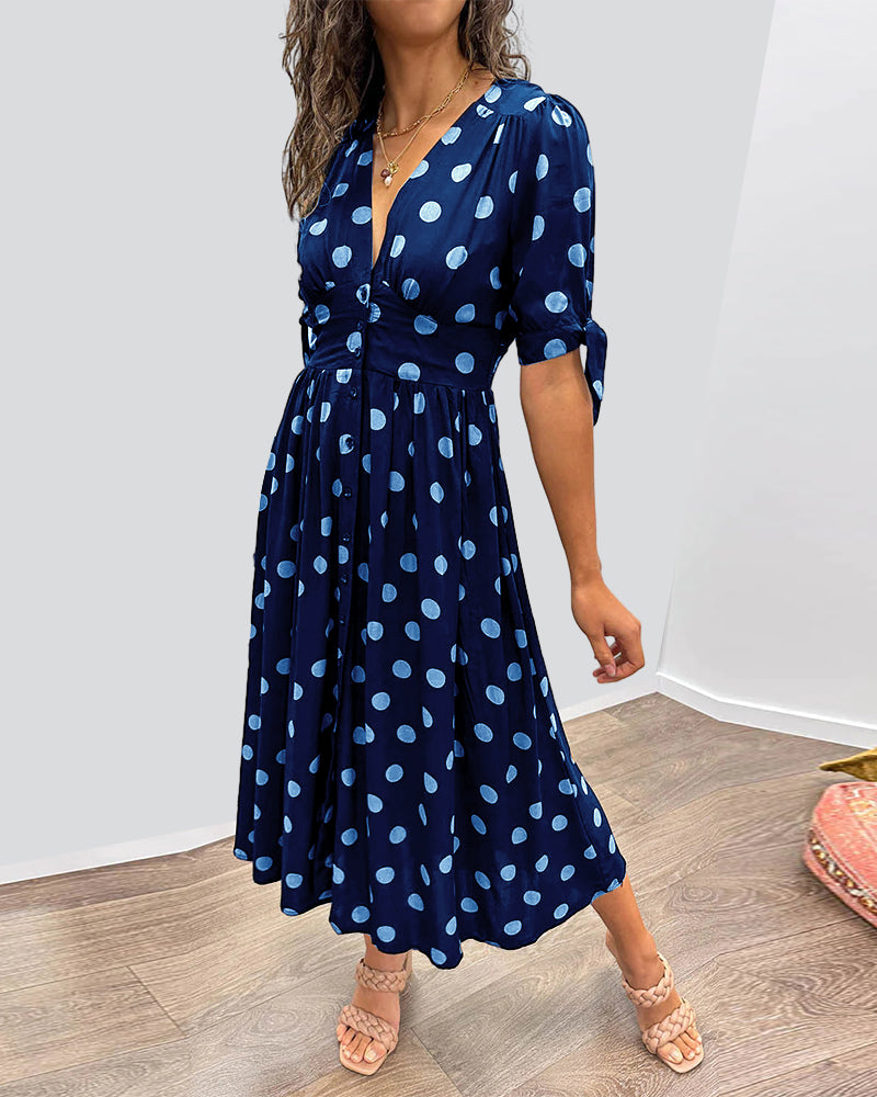 Hebeaia - Polka Dot V-Neck Dress