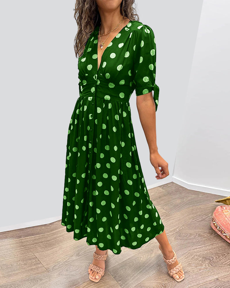 Hebeaia - Polka Dot V-Neck Dress
