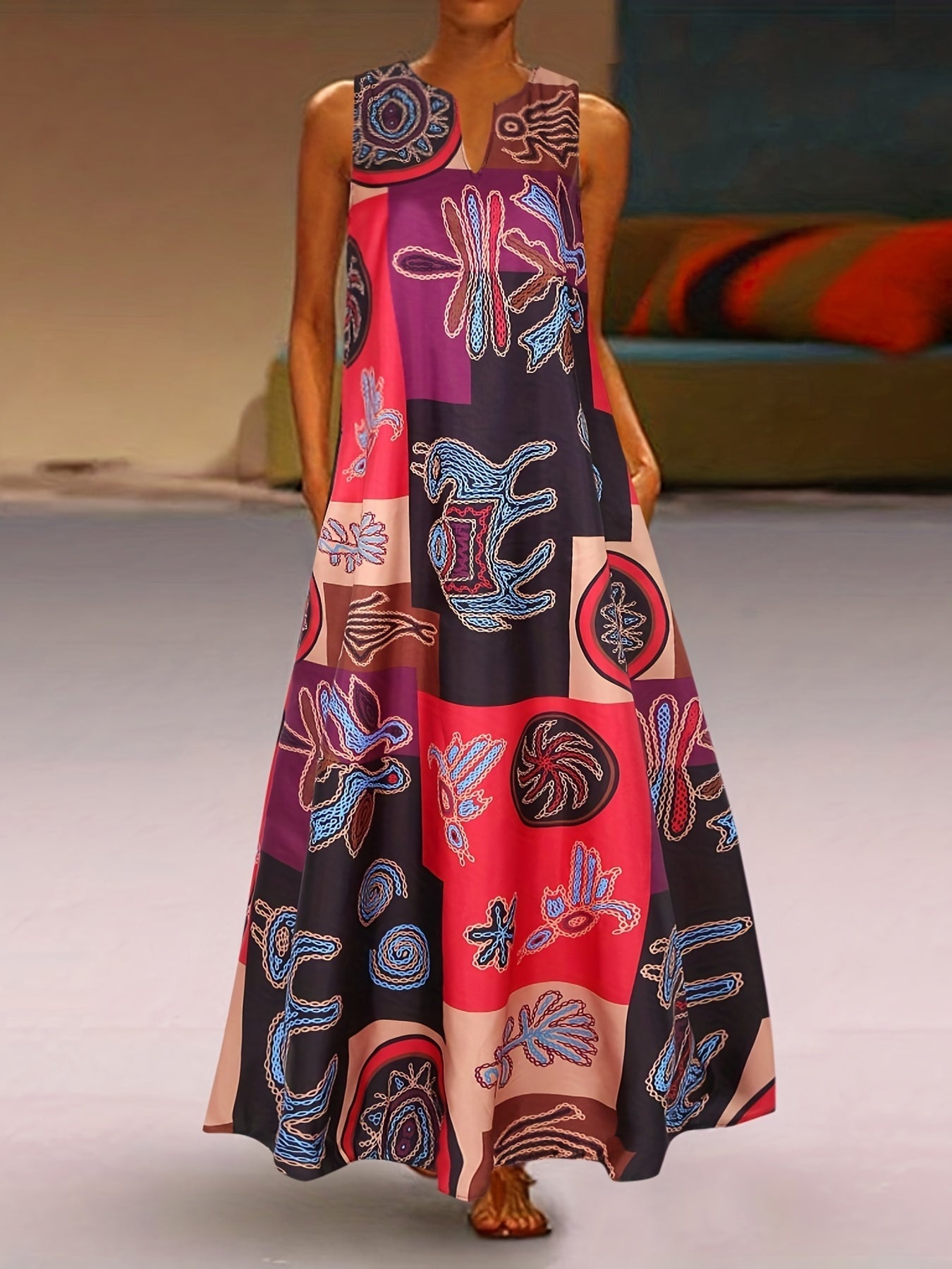 Lachesisessa - Sleeveless Patterned Summer Dress