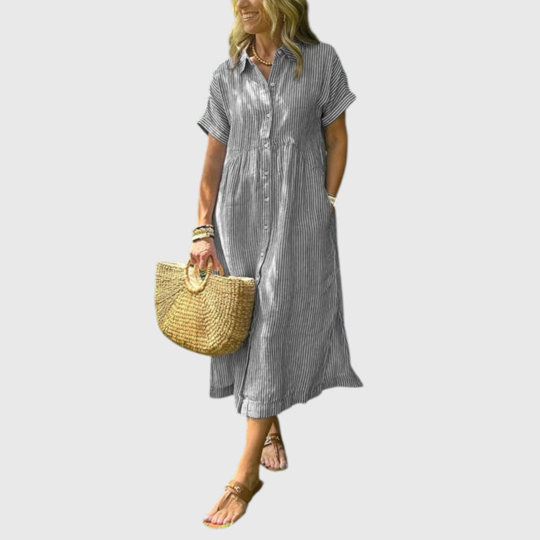 Hecate - Striped maxi dress with lapels and buttons