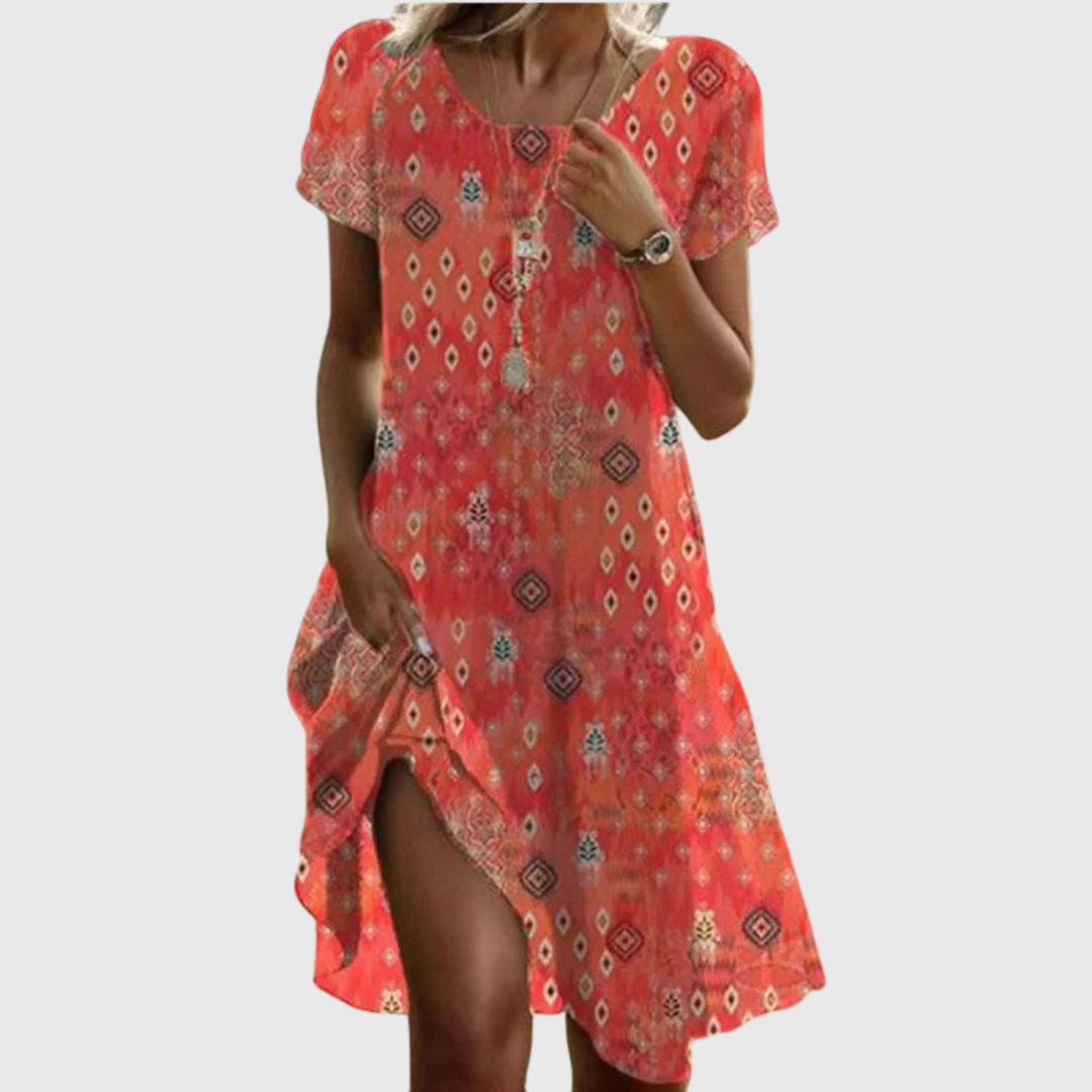 Parthenope - Short Sleeved Boho Dress