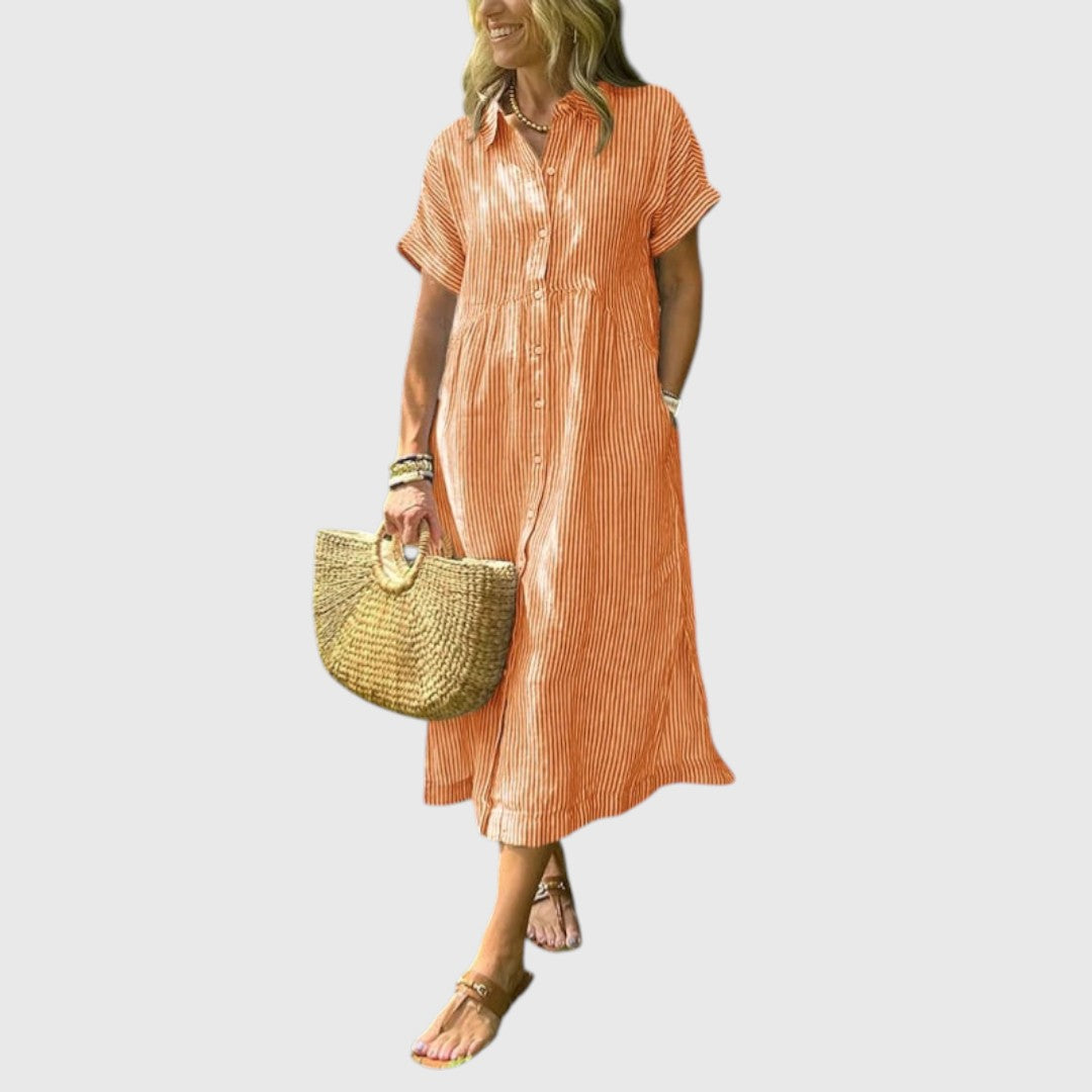 Hecate - Striped maxi dress with lapels and buttons