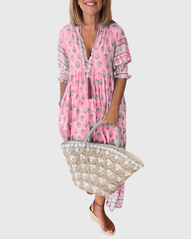 Eileithyiaara - Printed V-Neck Dress