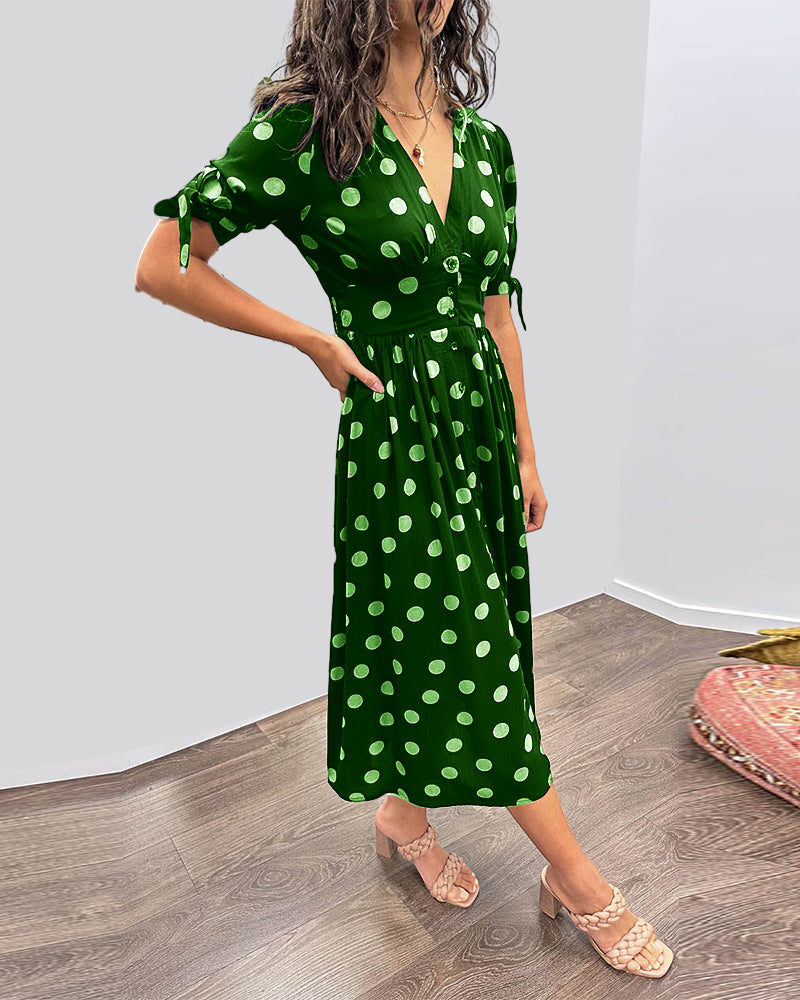 Hebeaia - Polka Dot V-Neck Dress