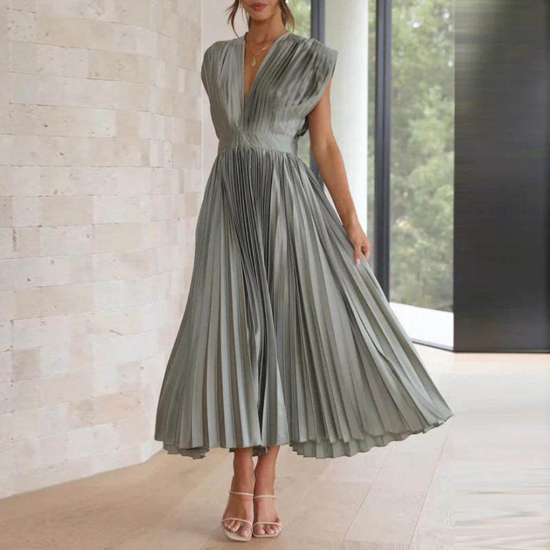 Thoe - Ladies evening with V-neck midi dress
