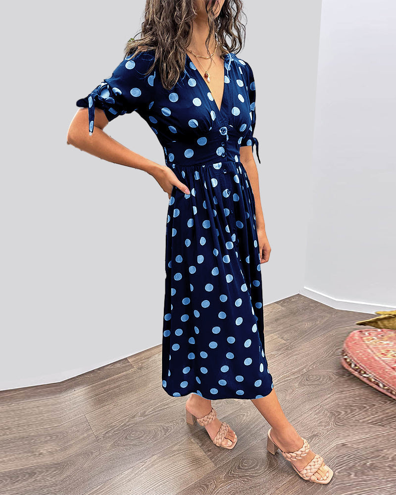 Hebeaia - Polka Dot V-Neck Dress