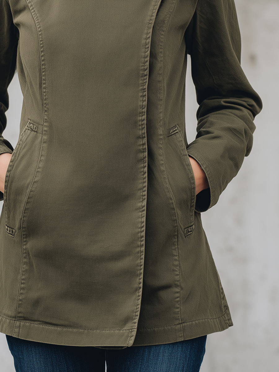 Olive Green High Neck Asymmetric Button Utility Jacket