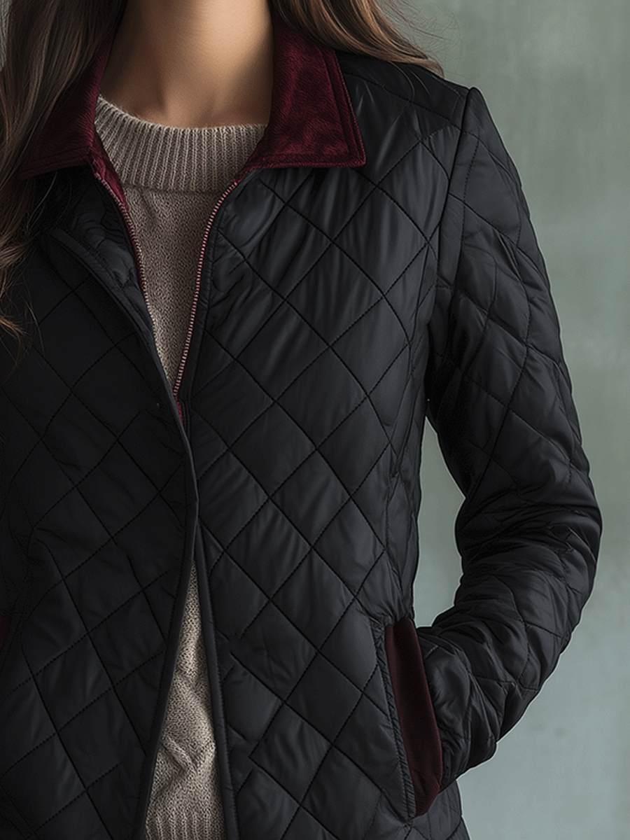 Timeless Style Black Quilted With Contrast Trim Jacket