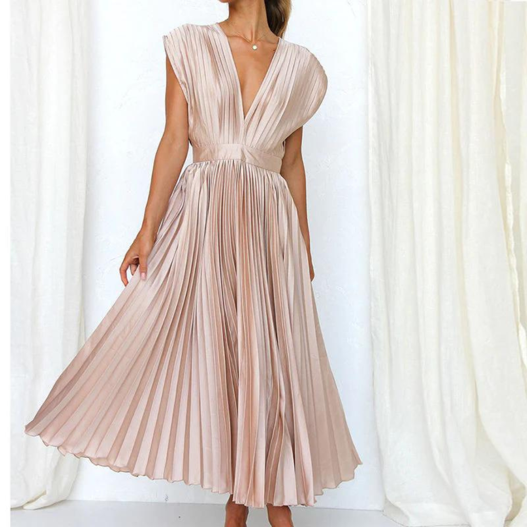 Thoe - Ladies evening with V-neck midi dress