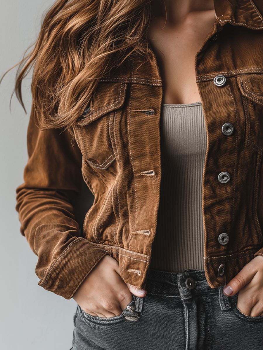 Vintage Brown Denim Trucker Jacket