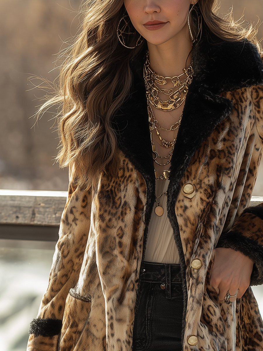 Retro Contrast Trim Leopard Print Velvet Jacket