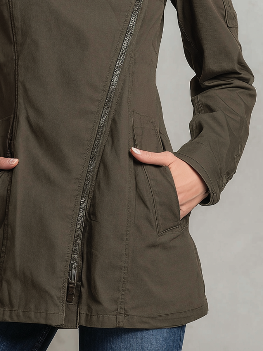 Irregular Zipper Military-style Jacket