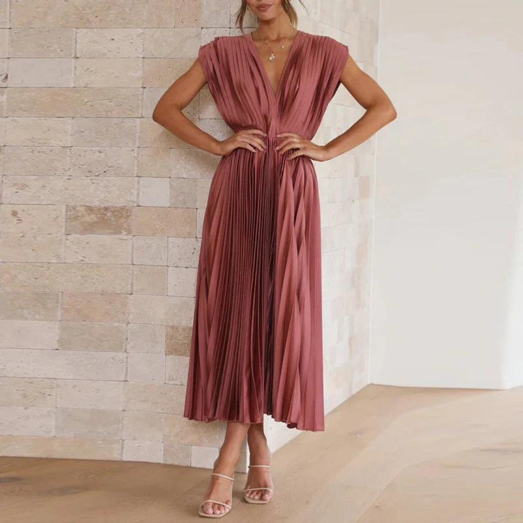 Thoe - Ladies evening with V-neck midi dress