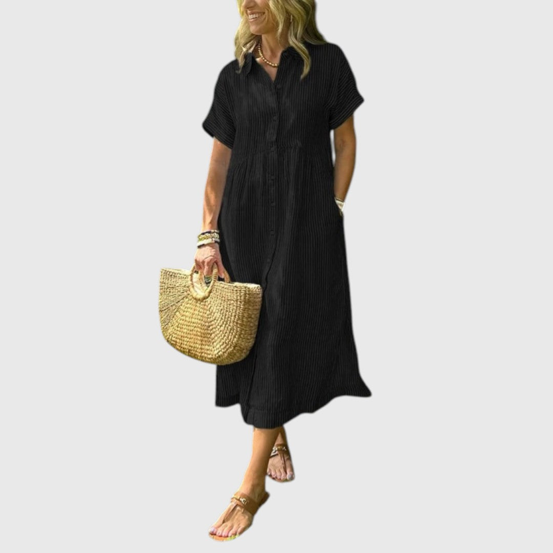 Hecate - Striped maxi dress with lapels and buttons