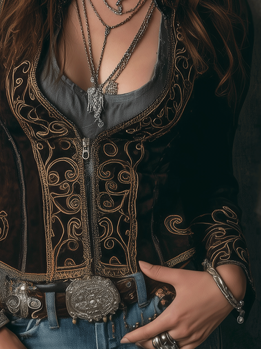 Vintage Brown Velvet Gold Baroque Embroidery Jacket