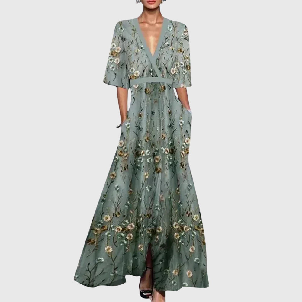 Peithoona - Elegant Maxi Dress with Floral Pattern