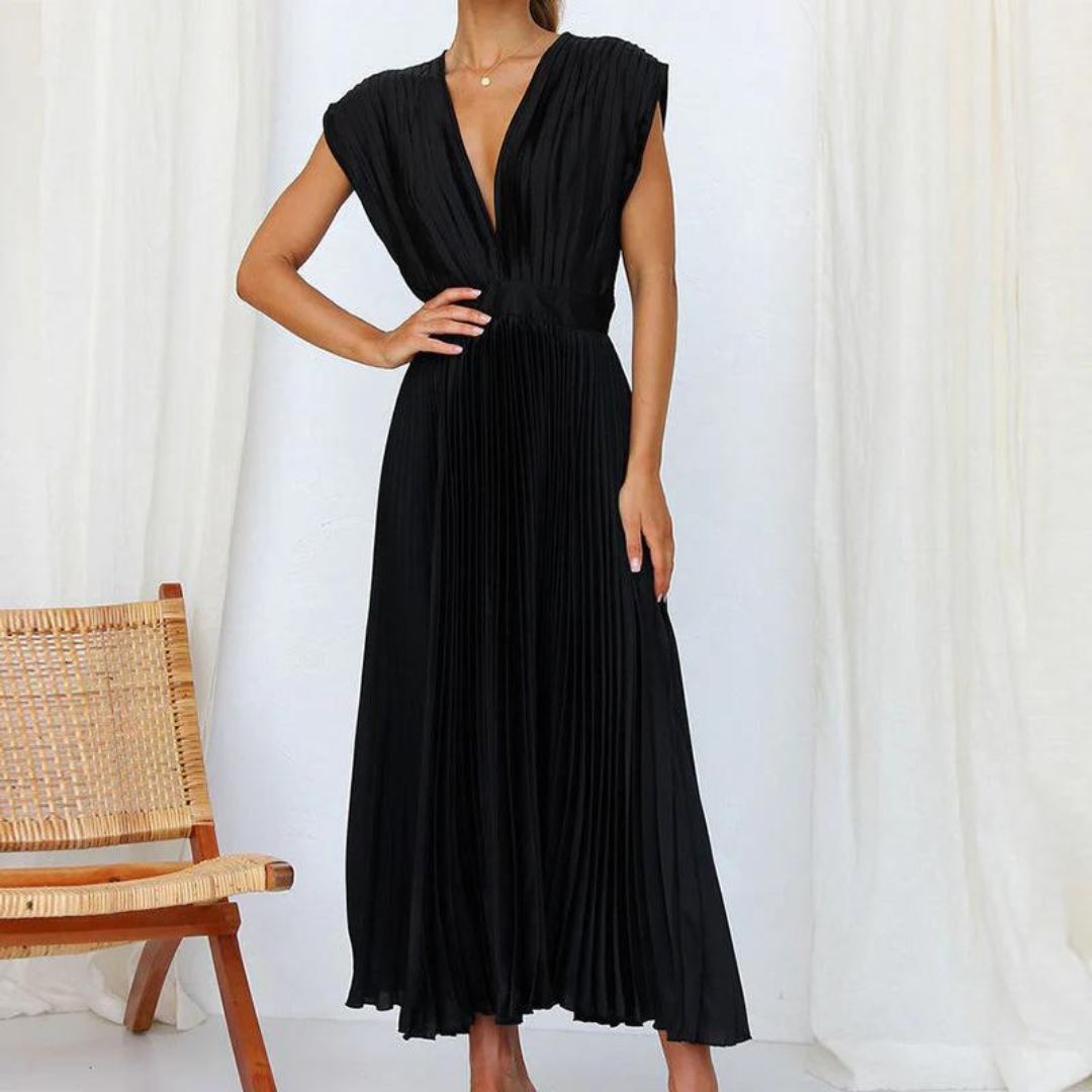 Thoe - Ladies evening with V-neck midi dress