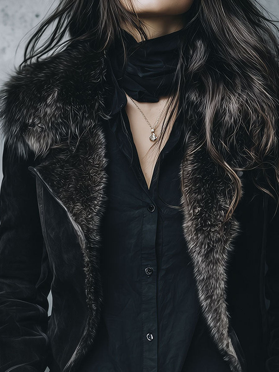 Vintage Black Eco Fluffy Lining And  MIcrosuede Jacket