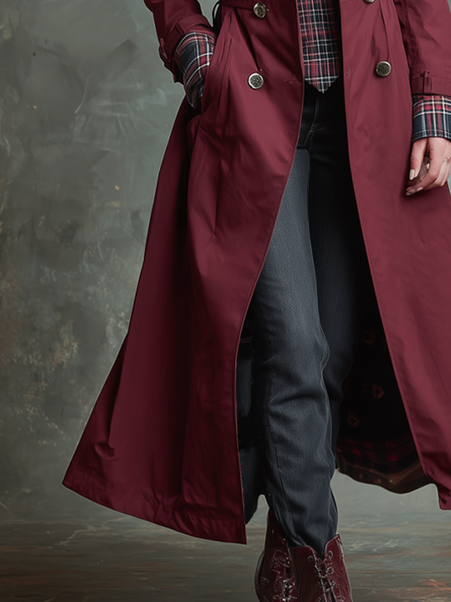 Retro Long-sleeved Pockets Trench Coat