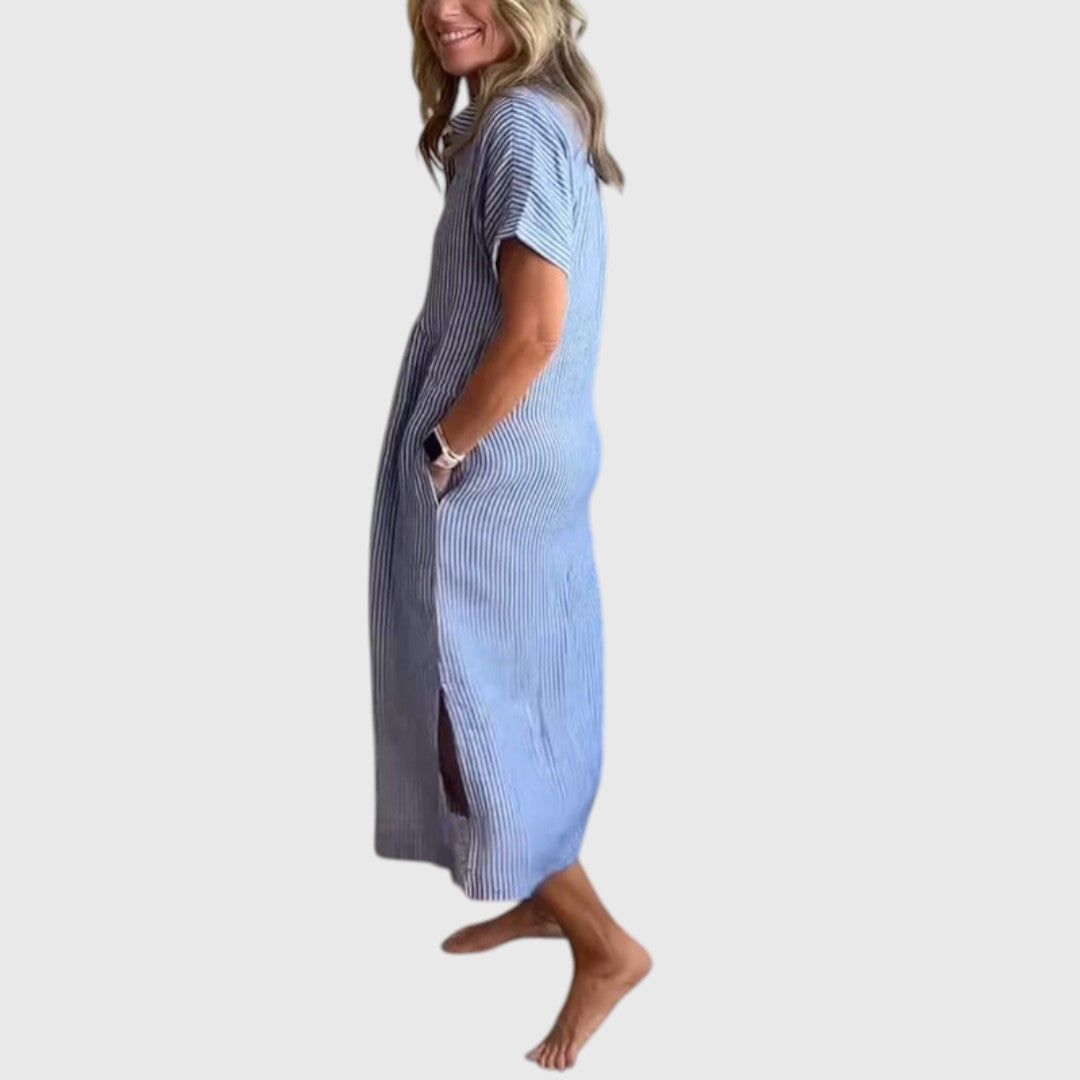 Hecate - Striped maxi dress with lapels and buttons