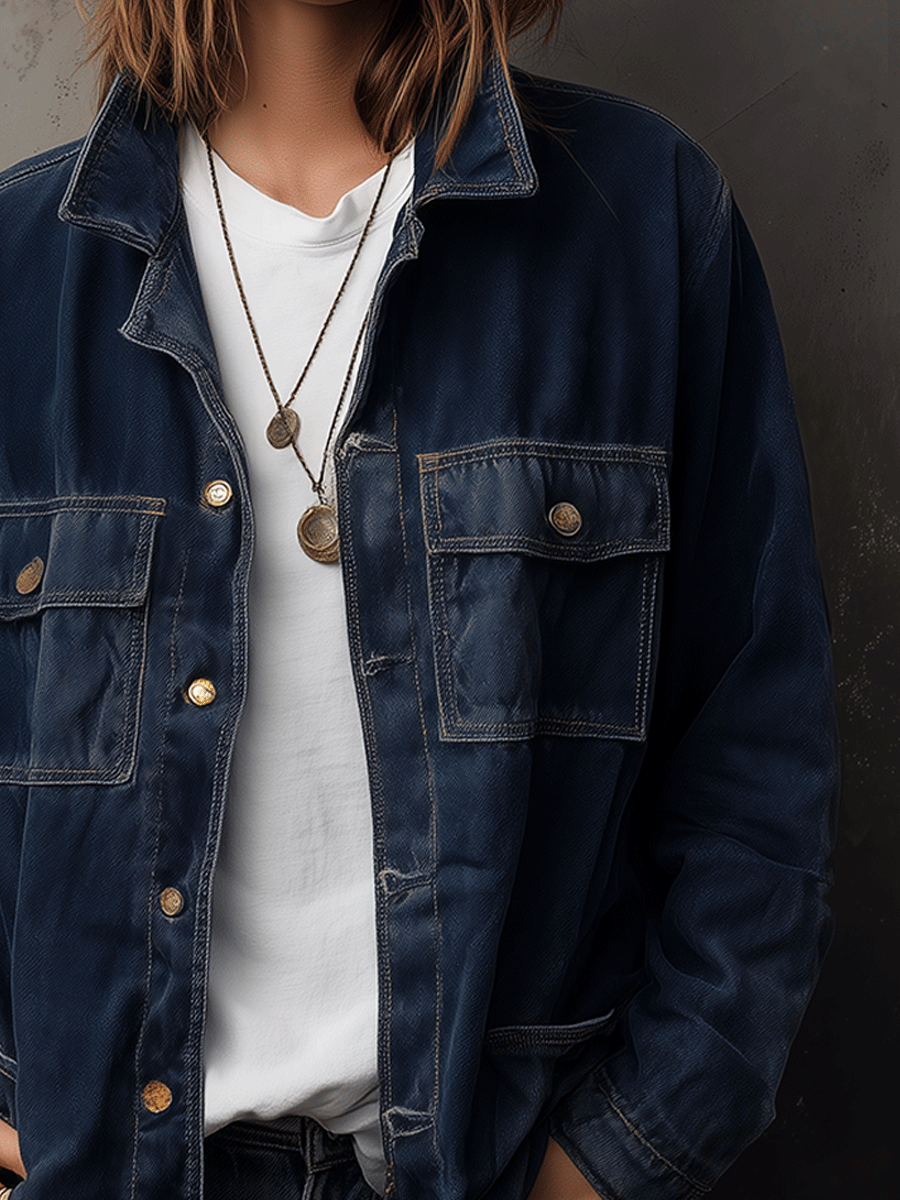 Vintage Casual Washed Denim Jacket