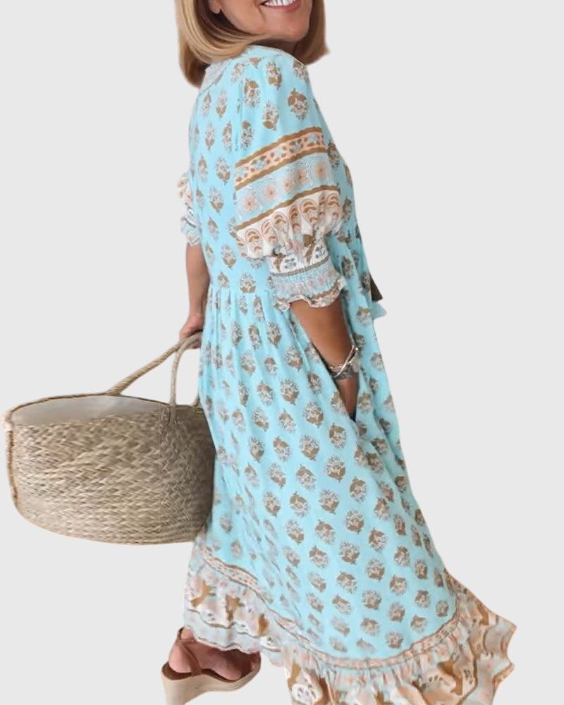 Eileithyiaara - Printed V-Neck Dress