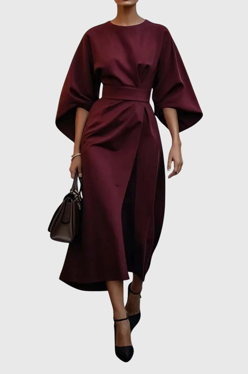 Plouto - Elegant Wide-Sleeve Midi Dress