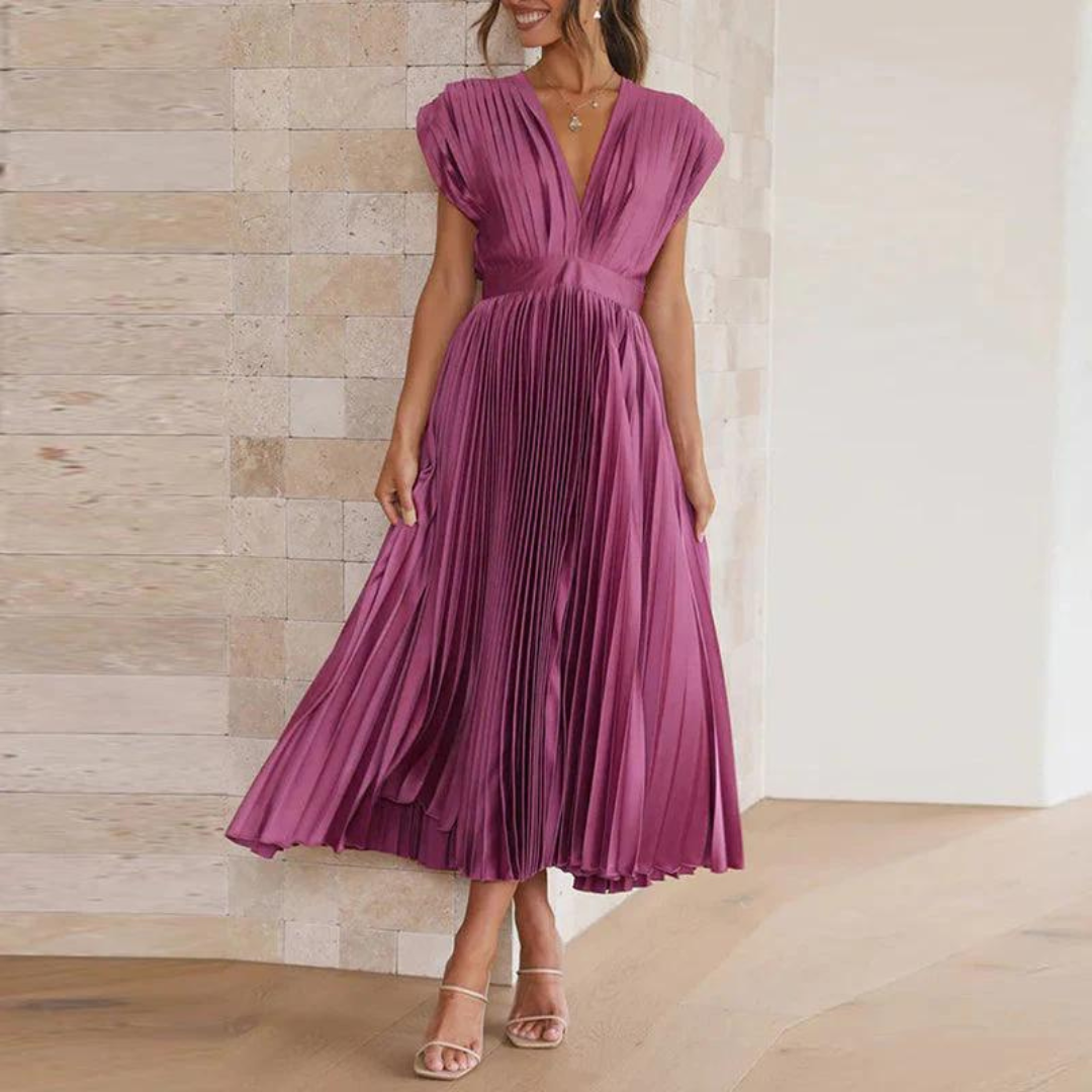 Thoe - Ladies evening with V-neck midi dress