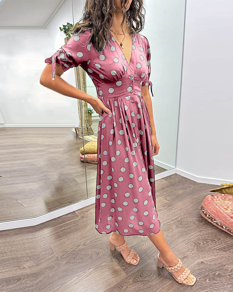 Hebeaia - Polka Dot V-Neck Dress