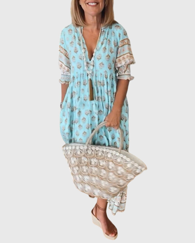 Eileithyiaara - Printed V-Neck Dress