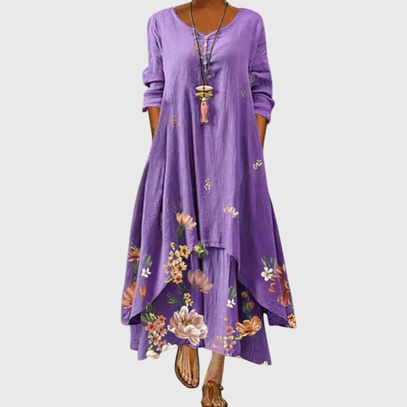 Leucotheaia - Ladies Summer Long Sleeve Printed Maxi Dress