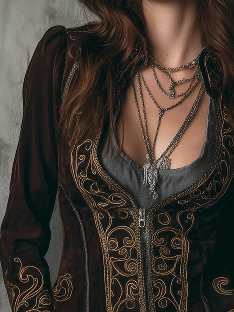 Vintage Brown Velvet Gold Baroque Embroidery Jacket