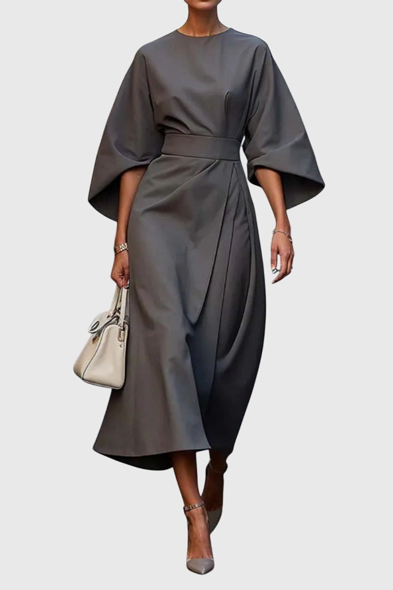 Plouto - Elegant Wide-Sleeve Midi Dress