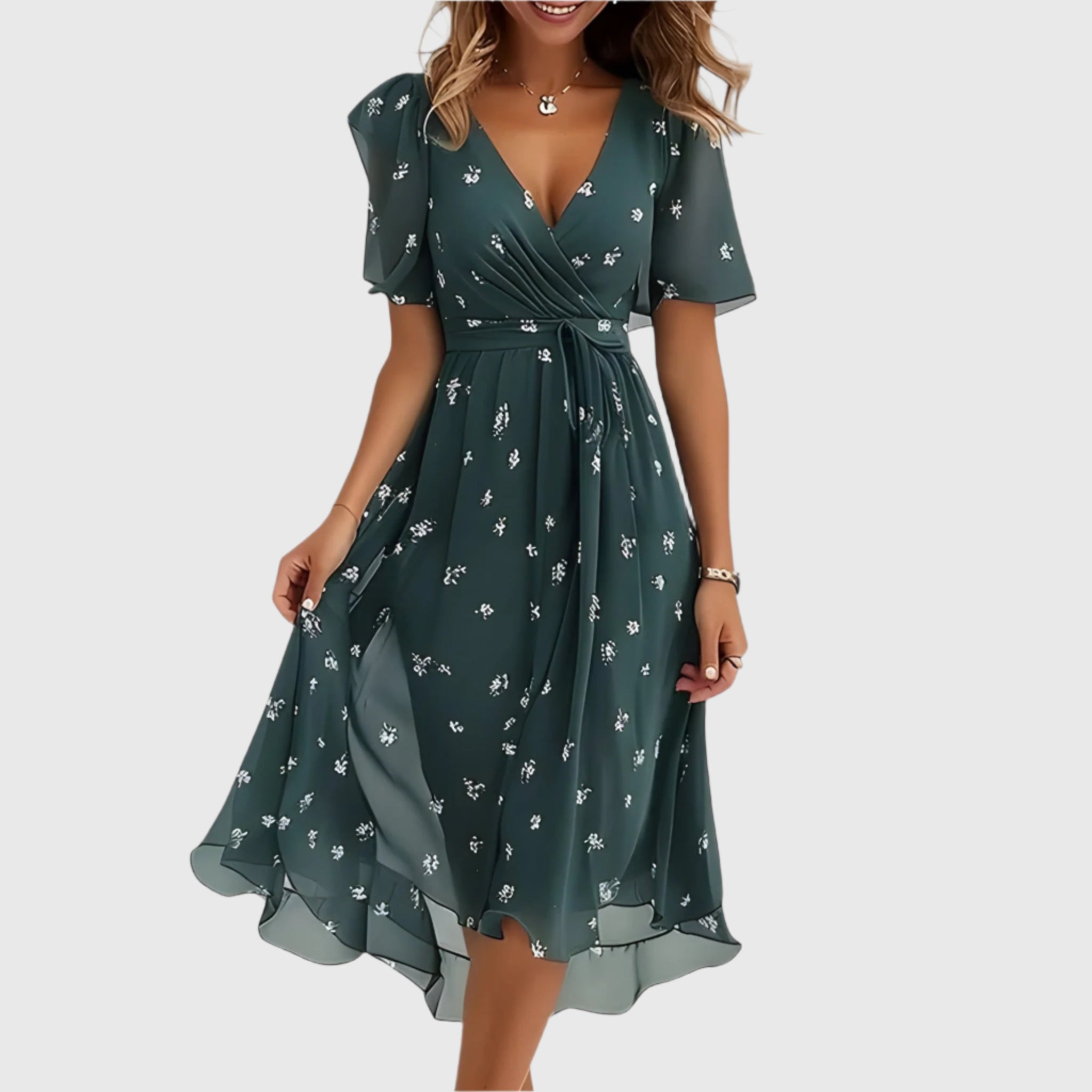 Zephyra - Elegant Floral Midi Dress