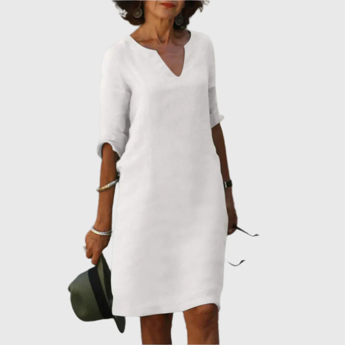 Metis - Mini dress with V neckline and 3/4 sleeves