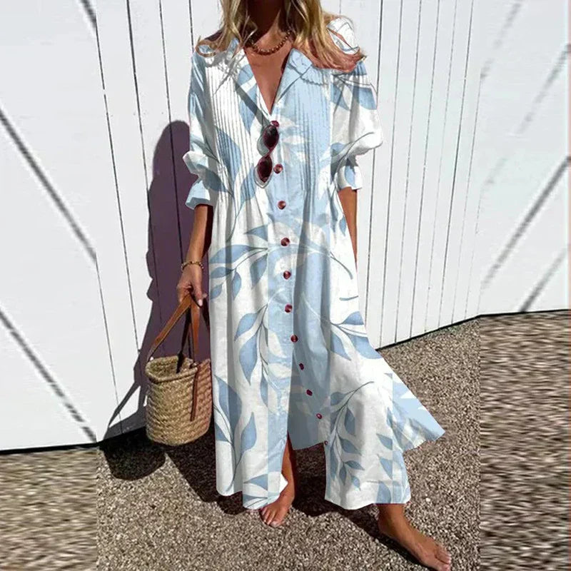 Thalassaia - Boho Maxi Dress With V Neck For Women